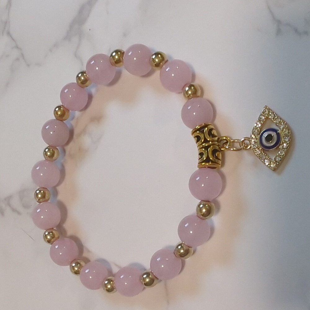 Rose Quartz Evil Eye Bracelet New